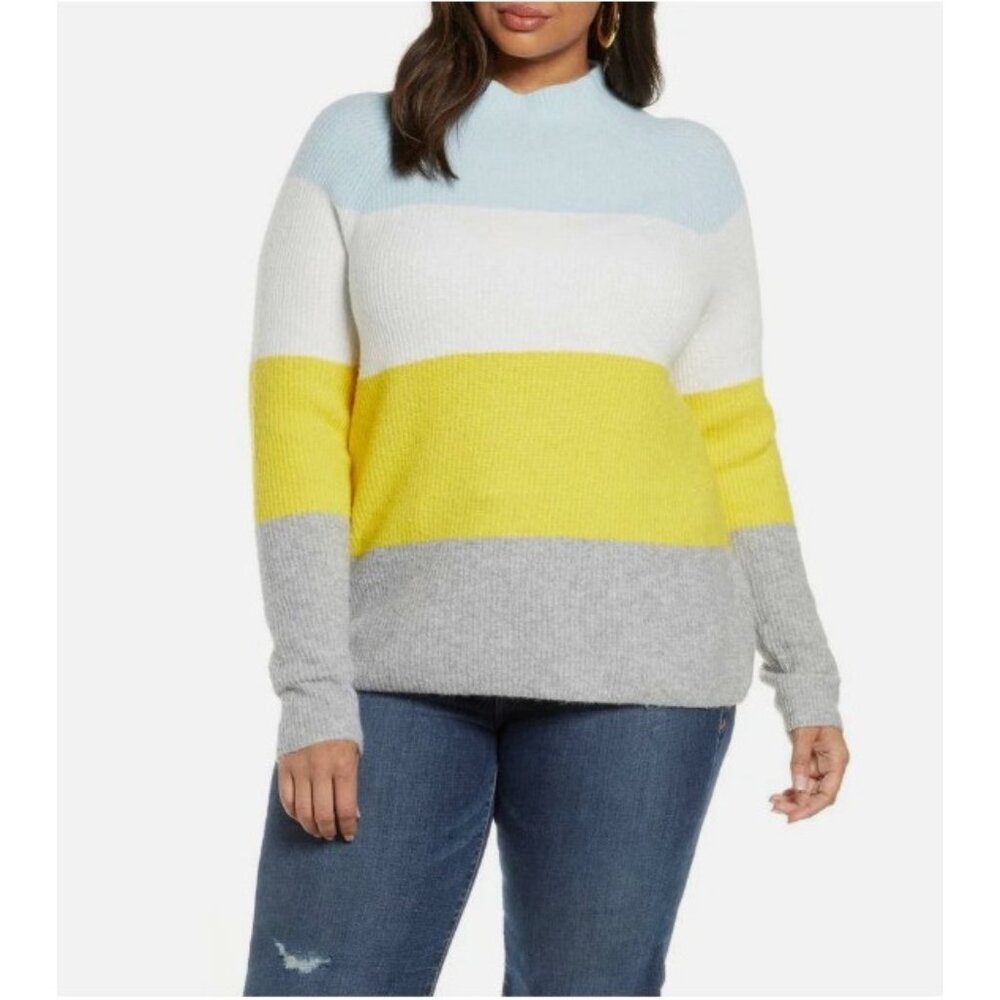 Halogen Mock Neck Striped Sweater SZ S NEW